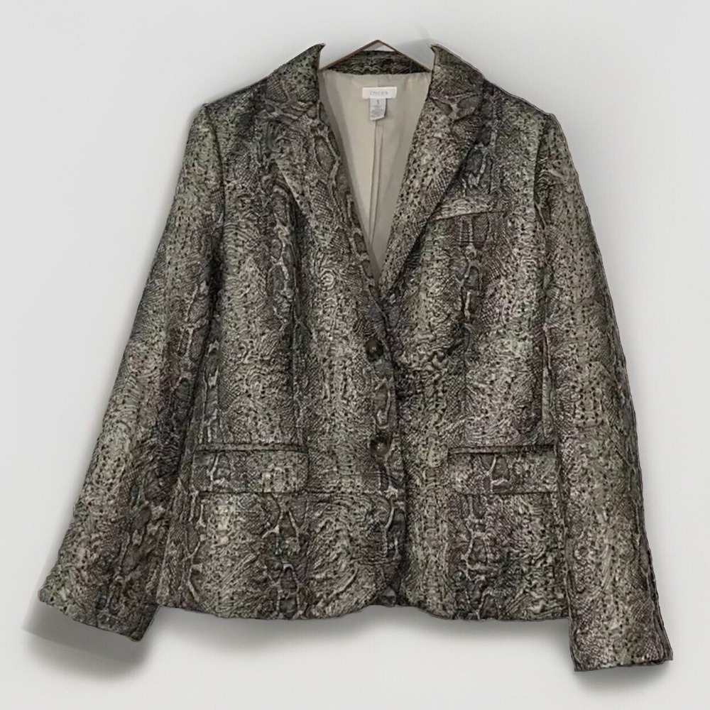Chico's Snakeskin Shimmer Blazer Jacket Size Small‎ 8 Chicos 1 🐍